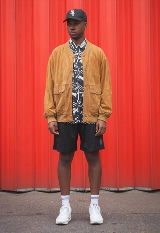 VINTAGE 80'S TAN SUEDE BOMBER JACKET