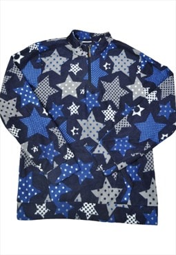 Vintage Fleece 1/4 Zip Star Pattern Blue Ladies Medium