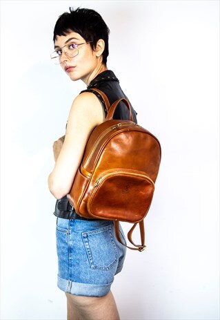 ITALIAN LEATHER BACKPACK TAN BROWN MEDIUM
