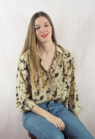 VINTAGE CREAM & BLACK PRINT SHIRT