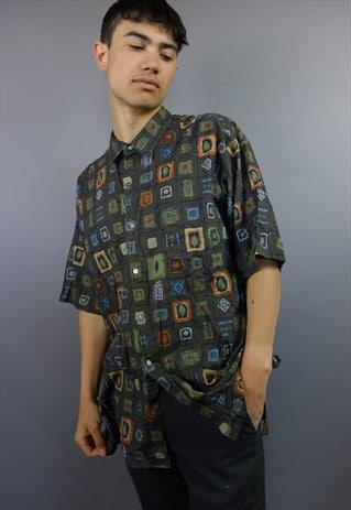 BROWN PATTERNED SHORT SLEEVED SHIRT