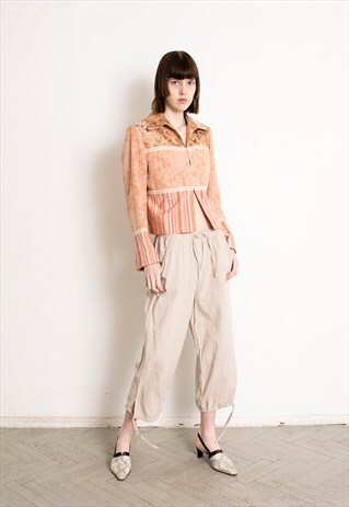 Vintage Y2K Parachute Capri Cargo Pants Beige