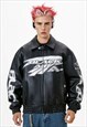 Faux leather racing jacket motorsport bomber motorcycle coat
