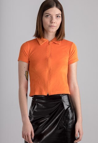 ORANGE VELVET ZIPPED CROP TOP