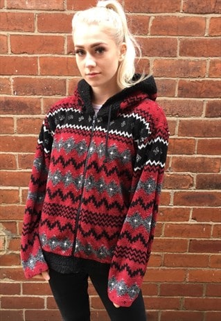 VINTAGE AZTEC TRIBAL HOODIE FLEECE JUMPER