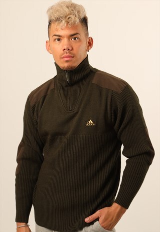VINTAGE ADIDAS EMBROIDERED LOGO HIGHNECK 1/4 ZIP SWEATSHIRT