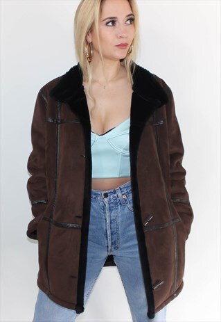VINTAGE 90'S FAUX FUR & FAUX SUEDE OVERSIZED COAT