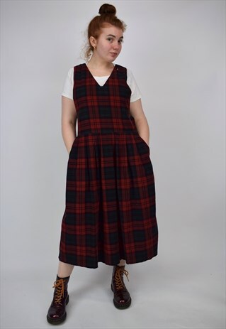 VINTAGE RED & GREEN TARTAN CORDUROY DRESS
