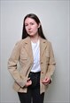 Vintage suede jacket, women button up leather blazer