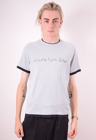 CALVIN KLEIN MENS VINTAGE T-SHIRT TOP LARGE BLUE 90S