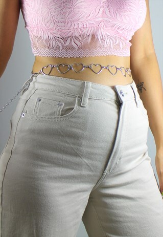 Y2K SILVER HEARTS BELLY CHAIN BELT