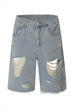 Ripped denim shorts shredded jean skater pants in blue 