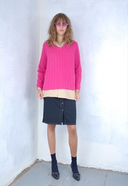 Vintage y2k crochet knitted baggy mesh jumper barbie pink 
