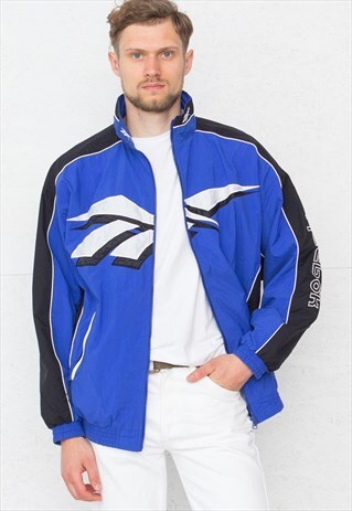 VINTAGE BLUE BLACK REEBOK ZIP TRACK JACKET