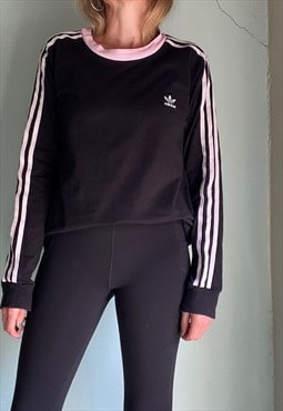 Vintage Black Adidas 3 Stripes Long Sleeved Top