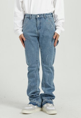 KALODIS RETRO PERSONALITY SPLASH INK RAW EDGE JEANS