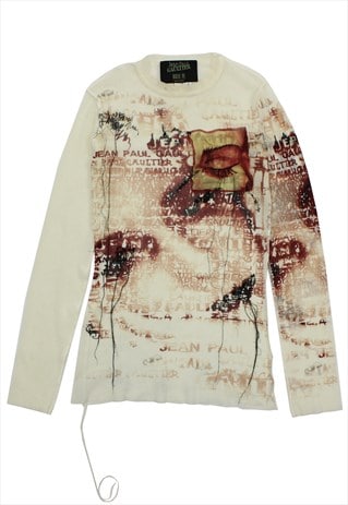 RARE VINTAGE Y2K JEAN PAUL GAULTIER CREAM MESH TOP SPELLOUT