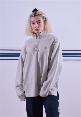 BEIGE RALPH LAUREN 1/4 ZIPPED SWEATSHIRT