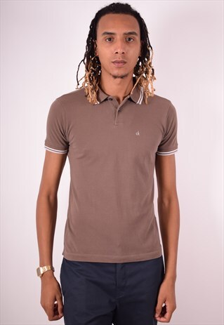 CALVIN KLEIN MENS VINTAGE POLO SHIRT SMALL BROWN 90S