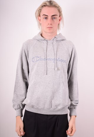 CHAMPION MENS VINTAGE HOODIE JUMPER LARGE GREY 90S