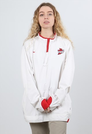 NIKE WHITE EMBROIDERED LOGO 1/4 ZIP WINDBREAKER SWEATSHIRT
