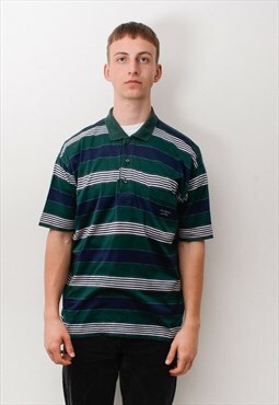 Yachting XL Polo Shirt Short Sleeved Green Striped Cotton