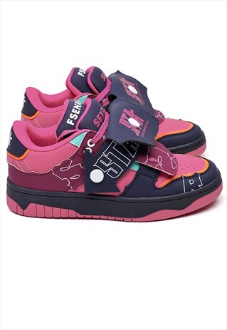 CHUNKY SOLE TRAINERS RETRO PATCH SNEAKERS SKATE SHOES PINK
