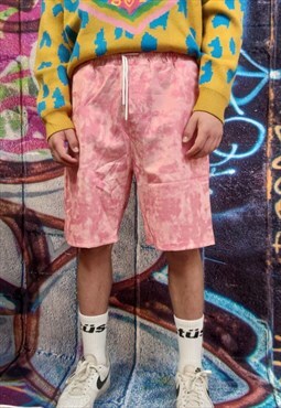 Tie-dye shorts gradient overalls in pink
