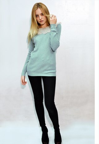 CROCHET LACE COLLAR KNITTED JUMPER (GREEN)
