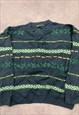 VINTAGE KNITTED JUMPER ABSTRACT PATTERNED GRANDAD SWEATER