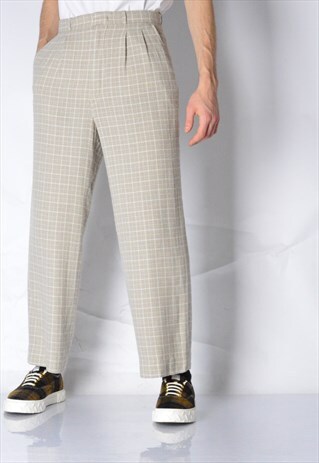 VINTAGE 80S BEIGE CHECK LIGHTWEIGHT PANTS