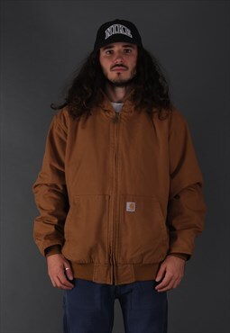 Carhartt Active Hooded Bomber Jacket in tan.