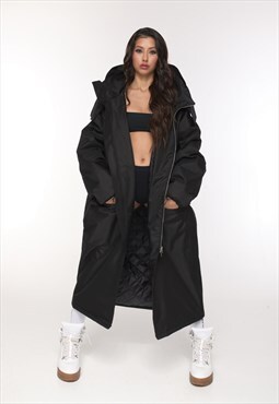 Winter Longline Hoodie coat oversize in black