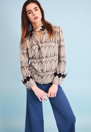 CUTE VINTAGE 70'S RETRO FEATHER PRINT SHIRT TOP