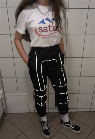 black reflective track pants