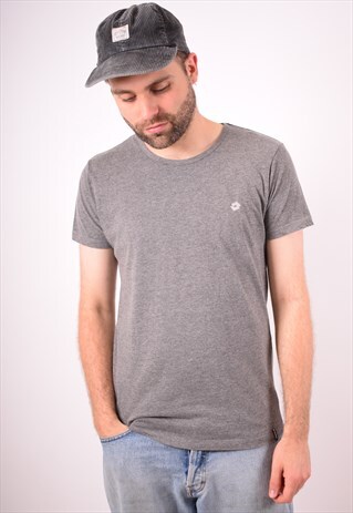 LOTTO MENS VINTAGE T-SHIRT TOP MEDIUM GREY 90S