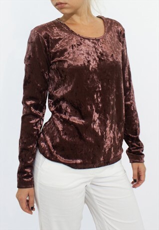 VINTAGE 80'S VELVET VELOUR LONGSLEEVED TOP