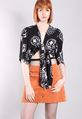 VINTAGE 90S PATTERNED TIE UP FESTIVAL CROP TOP