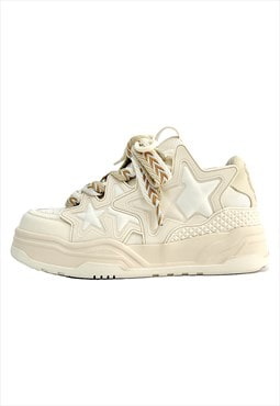 Star patch sneakers chunky sole trainers skate shoes cream