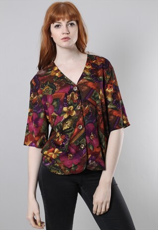 VINTAGE 80S FLORAL PATTERNED BLOUSE TOP