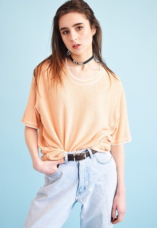 90'S RETRO KNITTED OVERSIZED MOMS PEACH PASTEL TOP