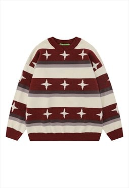 Star sweater knitted striped jumper fluffy skater top brown