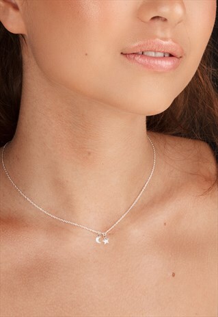 TINY MOON AND STAR NECKLACE STERLING SILVER