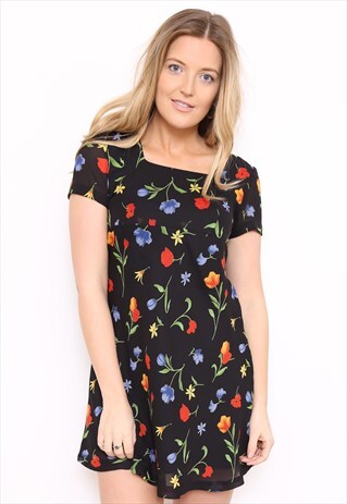 VINTAGE 90S DARK FLORAL PRINT MINI DRESS