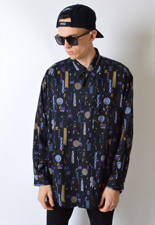 VINTAGE 90S FADED BLACK ABSTRACT LONG SLEEVE SHIRT