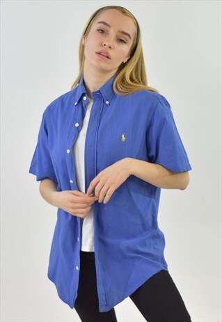 VINTAGE 90S BLUE RALPH LAUREN SHORT SLEEVE SHIRT