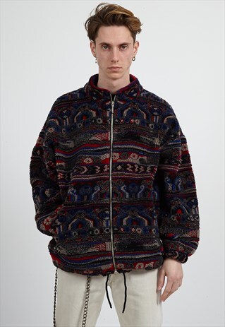 VINTAGE BLUE RED FLEECE JACKET