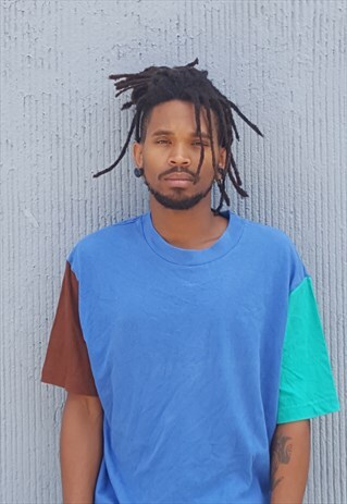 90S STYLE SKATER HIP HOP COLORBLOCK MOCK NECK TEE