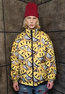 Emoji bomber jacket detachable grunge smile puffer yellow