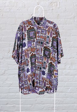 Vintage Crazy Print Shirt Patterned Abstract Aztec XL